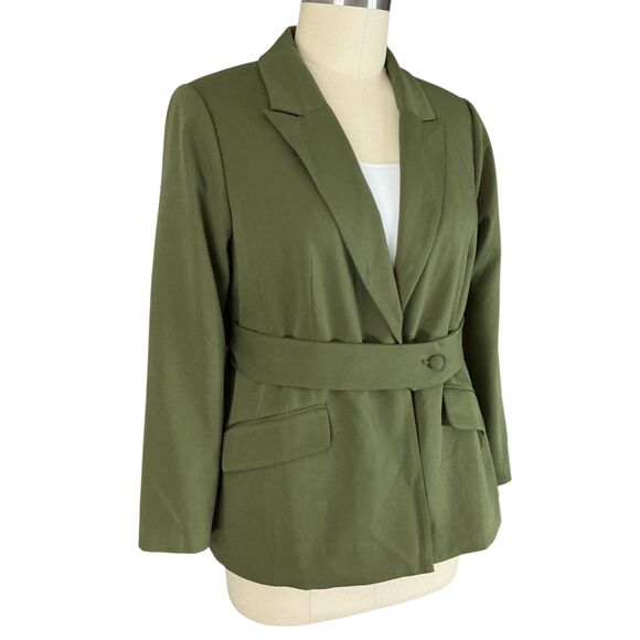 Eloquii Blazer Jacket sz 18 Army Green Belt Detail Peak Lapel Office Preppy NWT - Picture 7 of 12